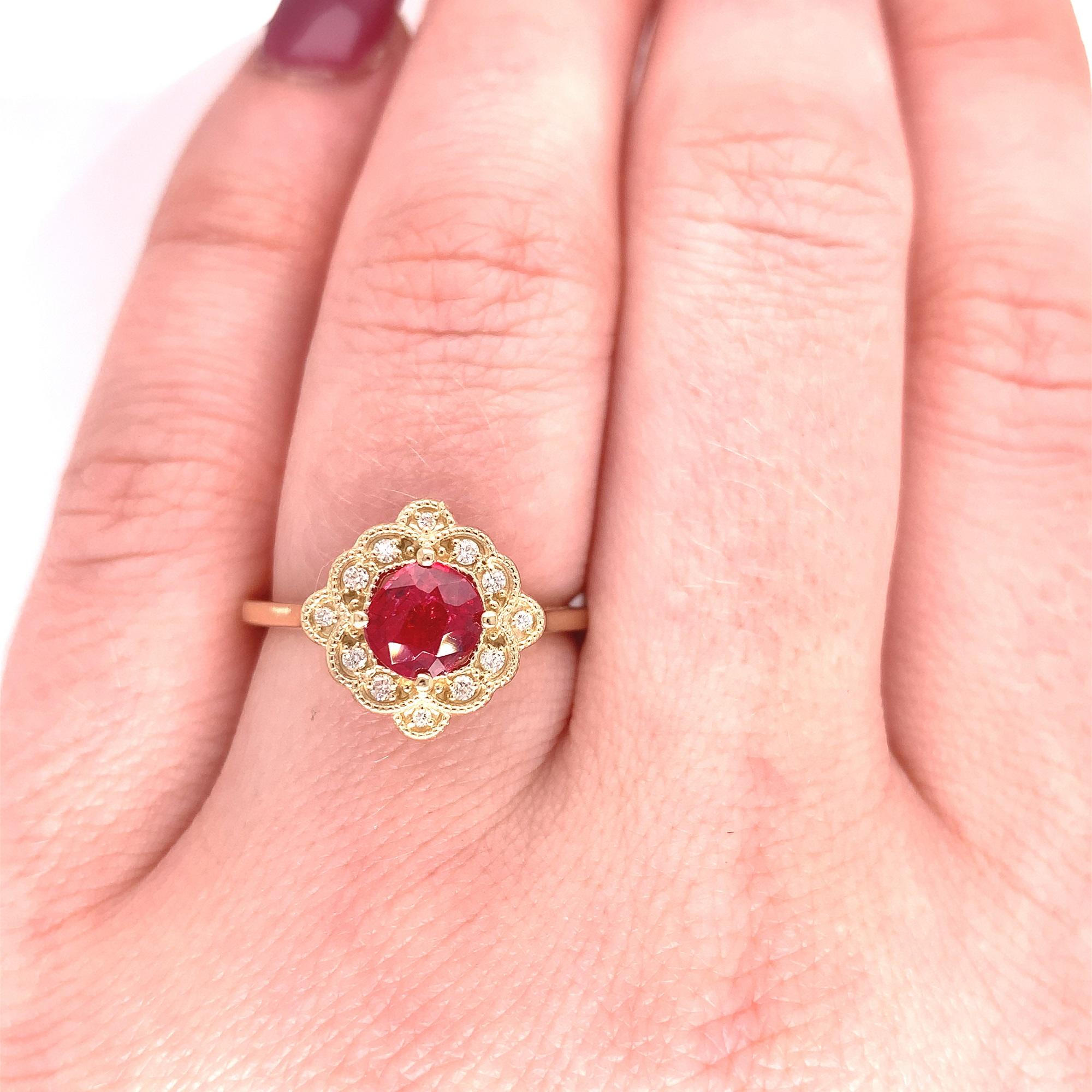 Cushion Cut 14K Yellow Gold .77ct Jedi Red Spinel & Diamond Ring For Sale