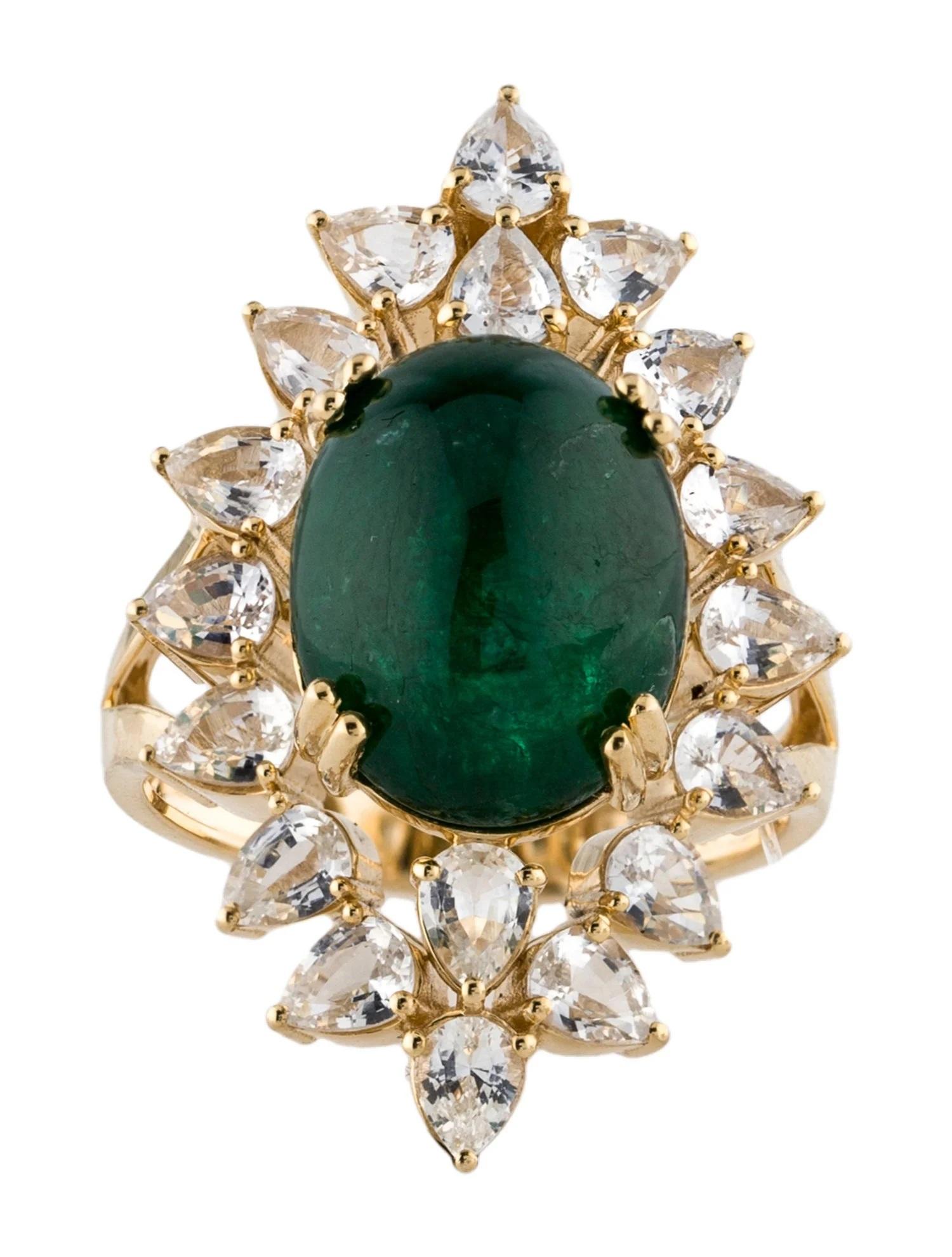 Artiste Bague cocktail en or jaune 14 carats, émeraude de 7,81 carats et saphir de 2,86 carats, taille 7