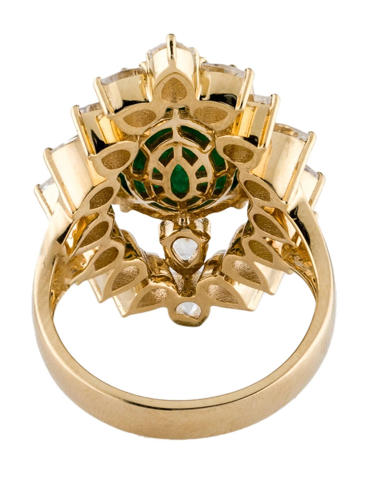Taille émeraude Bague cocktail en or jaune 14 carats, émeraude de 7,81 carats et saphir de 2,86 carats, taille 7