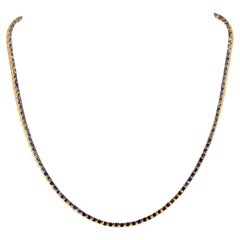 14K Yellow Gold 7.82 CT Natural Blue Sapphire Princess-Cut Tennis Necklace