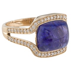 14K Yellow Gold 7.88ctw Cushion Tanzanite Cabochon 
Diamond Cocktail Ring, Size