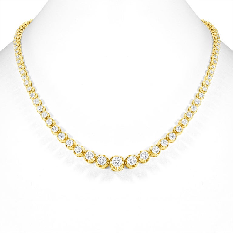 Graduated Diamond Chain 14k Yellow Gold 7 Carat Graduated Diamond Tennis Necklace Illusion ...