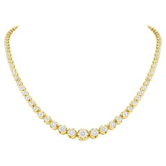 14 Karat Gelbgold 7 Karat abgestufte Diamant-Tennis-Halskette mit Illusionsfassung