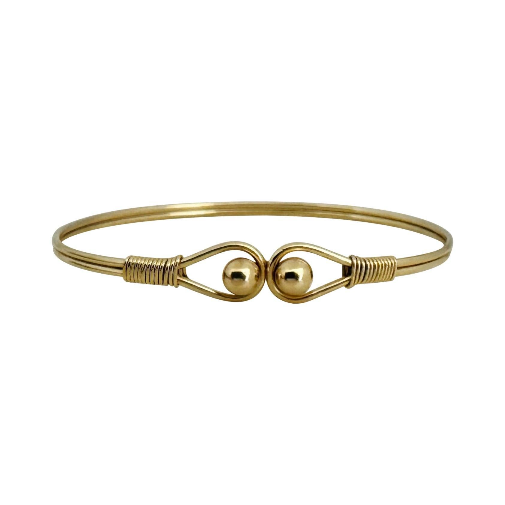 14k Yellow Gold 7g Ladies Ball Bead Hook Flex Bangle Bracelet 6.5