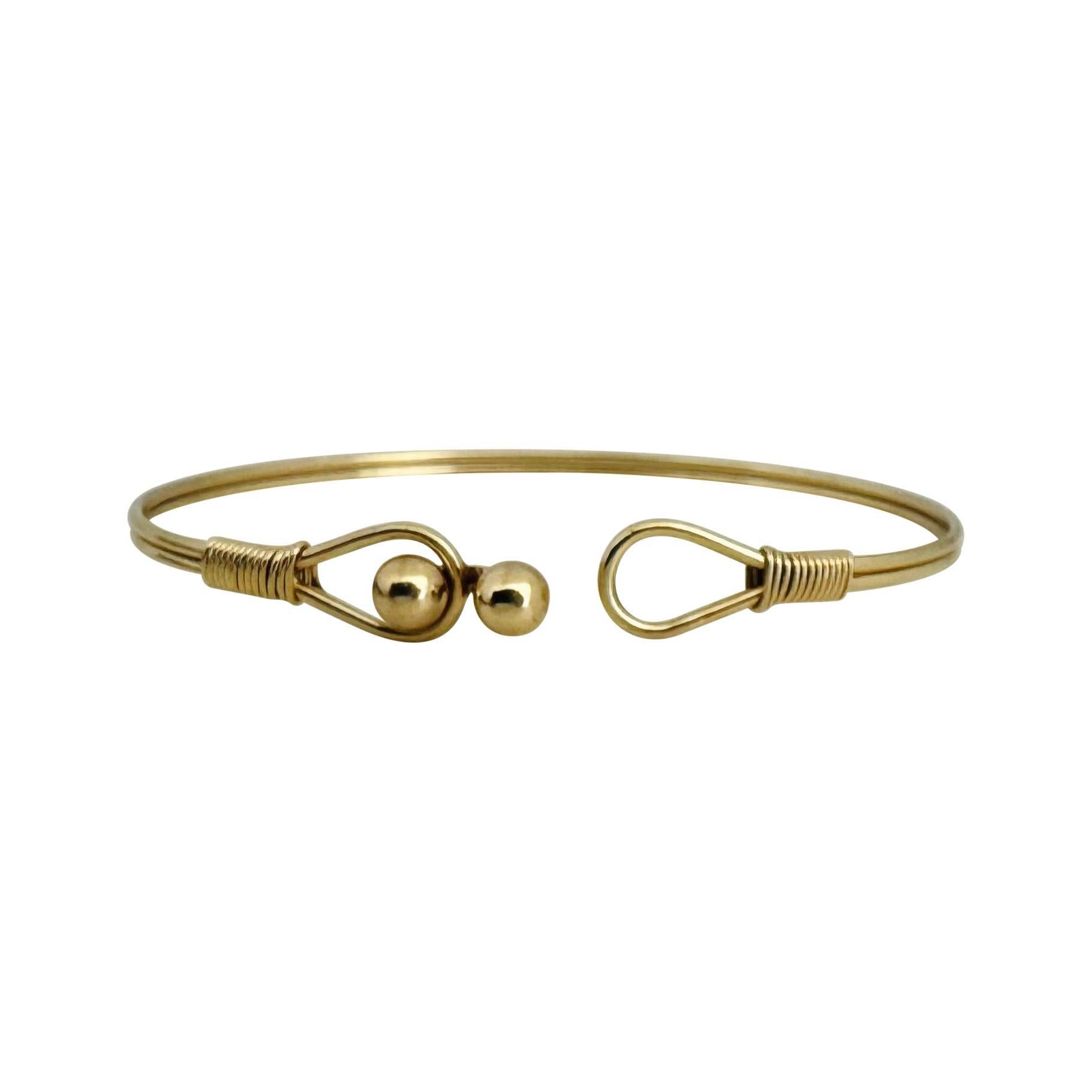 Women's 14k Yellow Gold 7g Ladies Ball Bead Hook Flex Bangle Bracelet 6.5