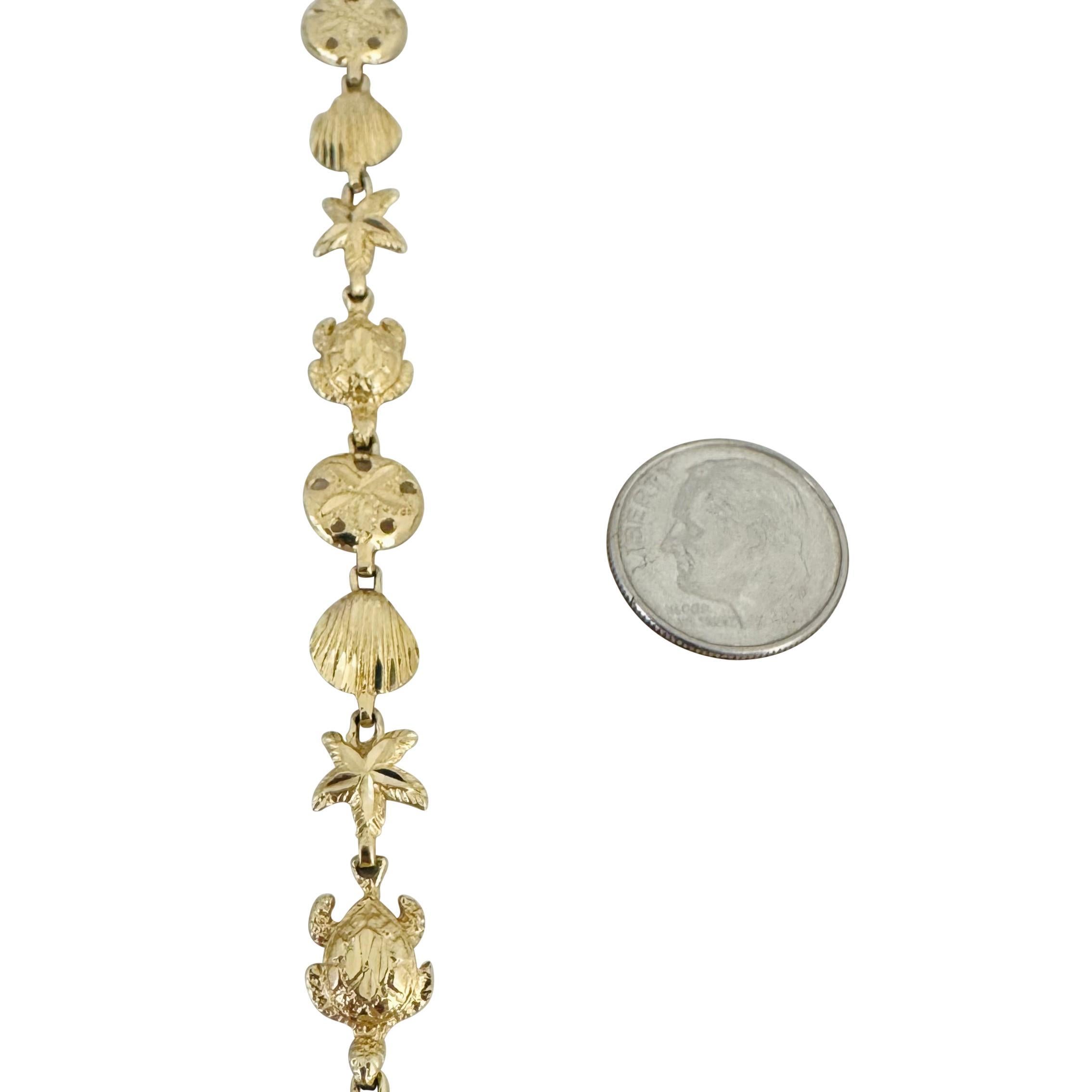 14k Yellow Gold 7g Ladies Diamond Cut 9mm Ocean Beach Link Bracelet 7.25