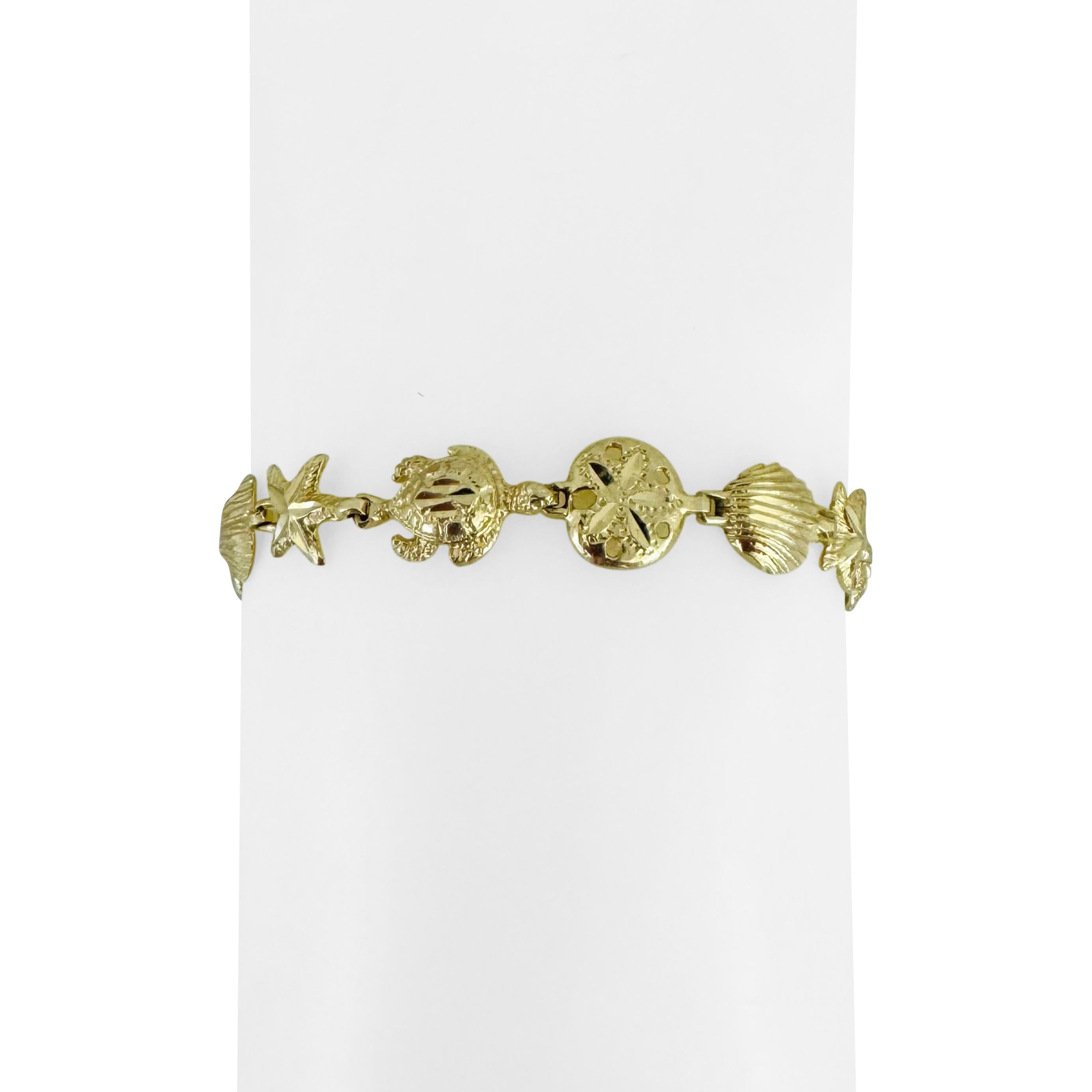 14k Yellow Gold 7g Ladies Diamond Cut 9mm Ocean Beach Link Bracelet 7.25