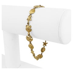 14k Yellow Gold 7g Ladies Diamond Cut 9mm Ocean Beach Link Bracelet 7.25"