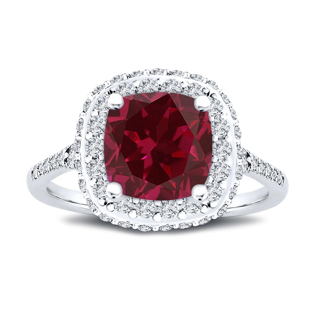 For Sale:  14K Yellow Gold Natural Ruby Cushion Cut Halo 0.75 Carat Diamond Ring 3