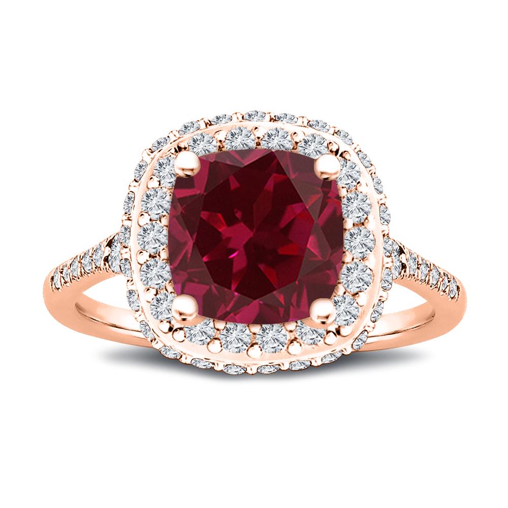 For Sale:  14K Yellow Gold Natural Ruby Cushion Cut Halo 0.75 Carat Diamond Ring 4