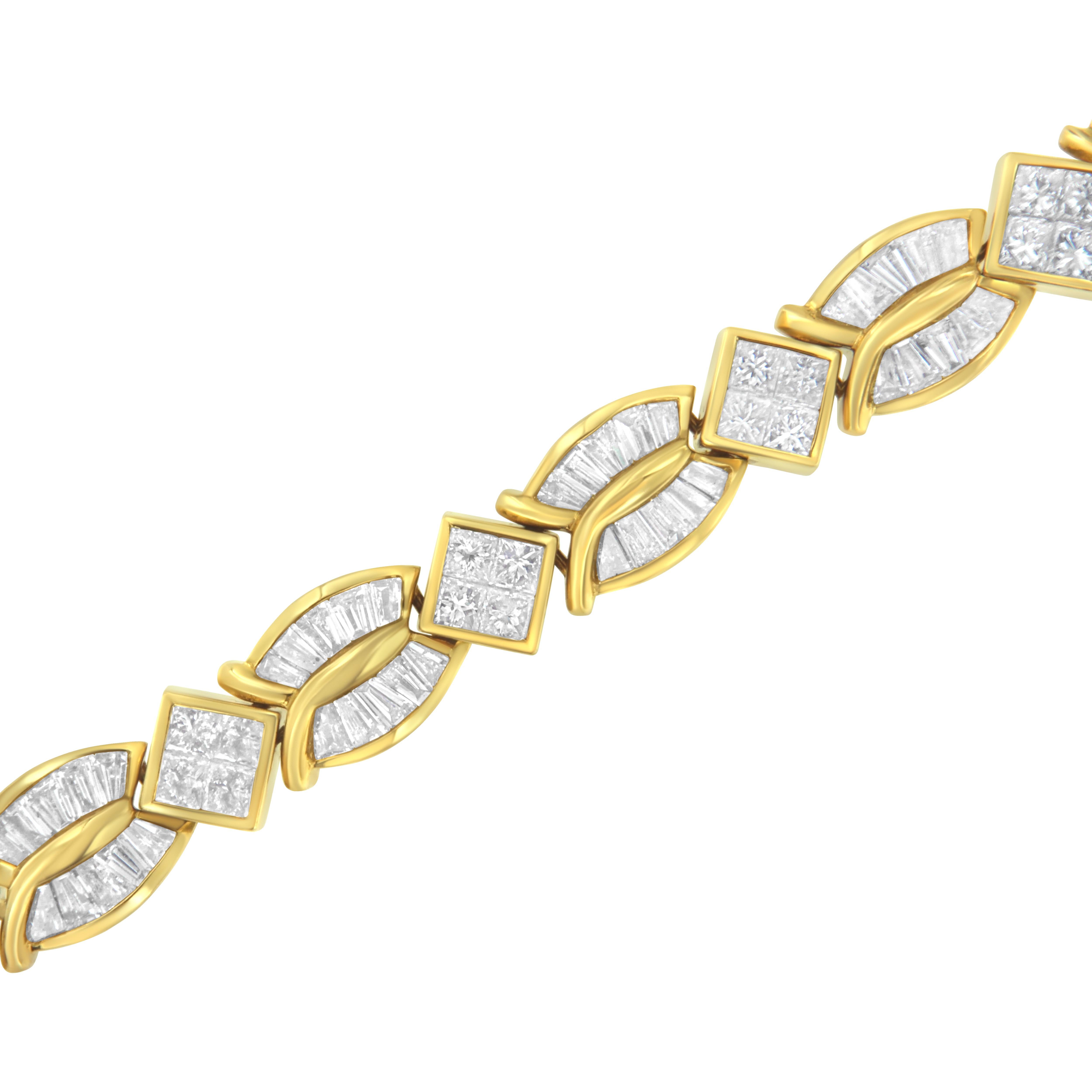 14K Yellow Gold 8 1/5 Carat Princess and Baguette Cut Diamond Geo-Twist Bracelet In New Condition For Sale In New York, NY