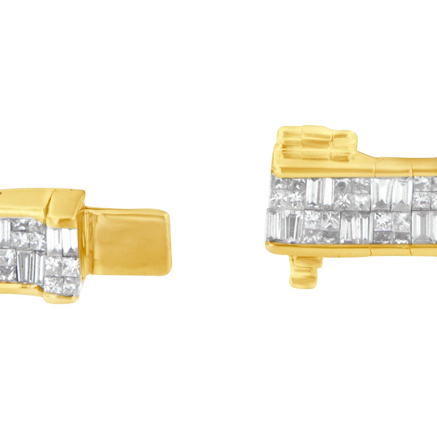 Contemporary 14K Yellow Gold 8 5/8 Carat Baguette and Princess Cut Diamond Eternity Bracelet For Sale