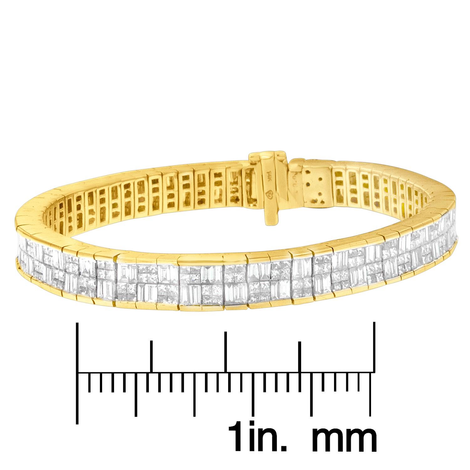 Taille baguette Bracelet d'éternité en or jaune 14 carats avec diamants taille princesse et baguette de 8 5/8 carats en vente