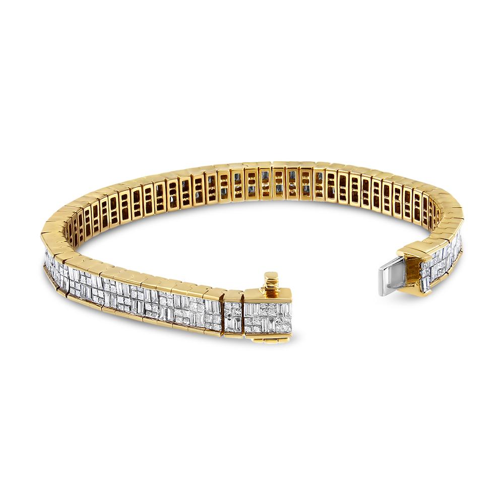 14K Yellow Gold 8 5/8 Carat Baguette and Princess Cut Diamond Eternity Bracelet In New Condition For Sale In New York, NY