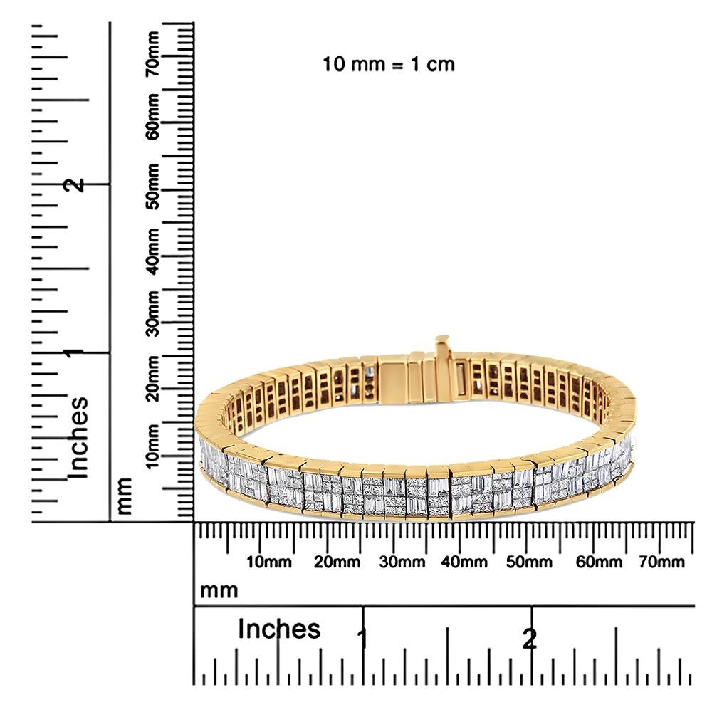 14K Yellow Gold 8 5/8 Carat Baguette and Princess Cut Diamond Eternity Bracelet For Sale 1
