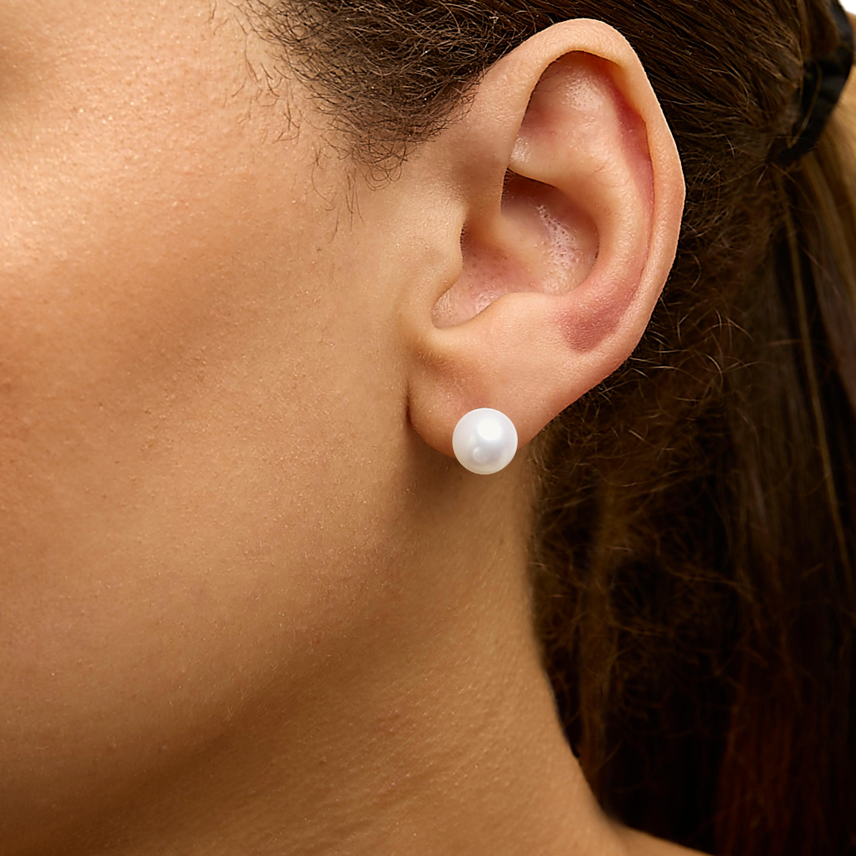 14K Yellow Gold 8-8.5MM Cultured Freshwater Pearl Solitaire Stud Earrings Corte redondo en venta