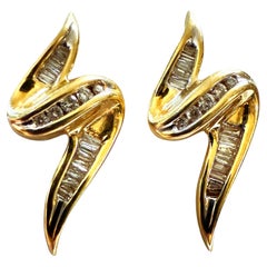 14K Yellow Gold .80 Carat Baguette & Brilliant Cut Diamond Abstract Post Earring