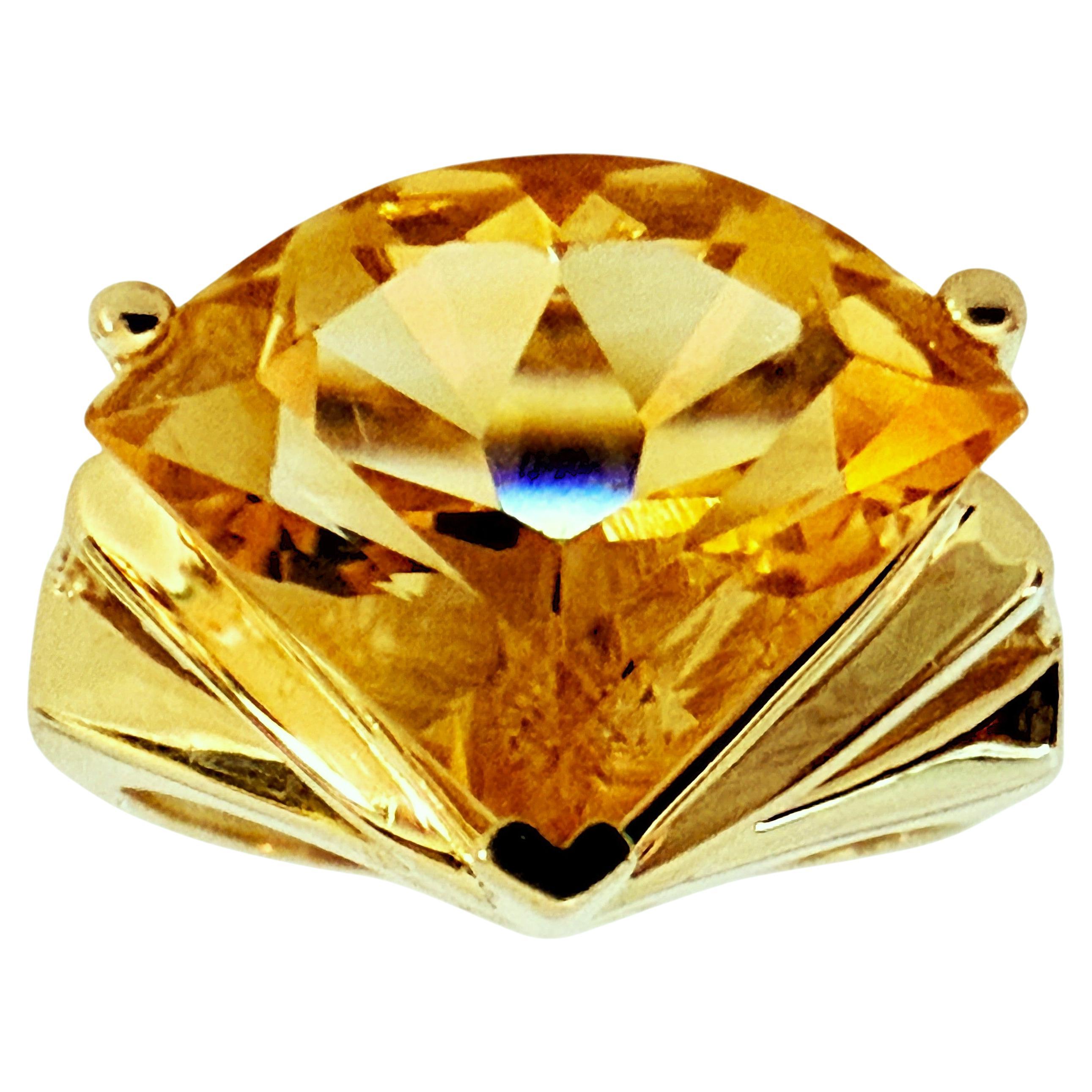 14k Yellow Gold 8.0 Carat Citrine Curved Radiant Cut Dome Ring Size 6