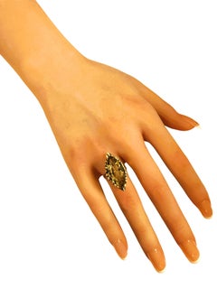 14k Yellow Gold 8.00 Carat Marquise Green Amethyst in Diamond Cut Setting Ring