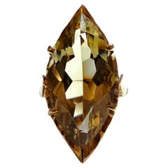 14k Yellow Gold 8.00 Carat Marquise Green Amethyst in Diamond Cut Setting Ring
