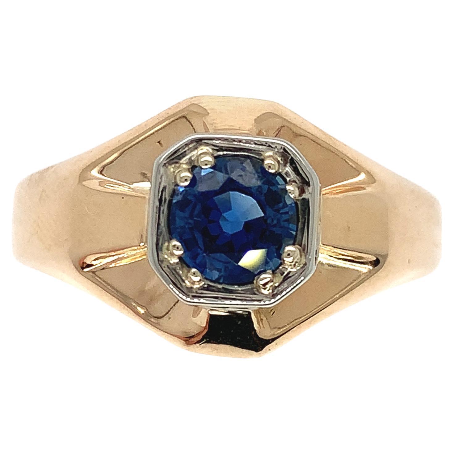 14K yellow gold .80ct Sapphire Men's Ring For Sale