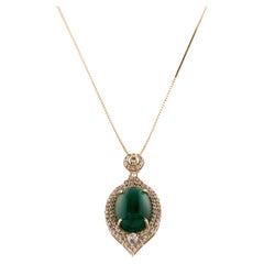 14K Yellow Gold 8.13ct Emerald, Sapphire, & Diamond Pendant Necklace