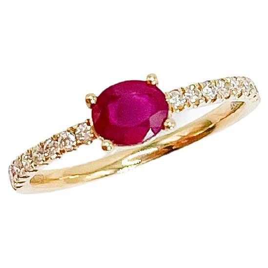 14K Yellow Gold .82 Ruby and .19 Diamond Ring