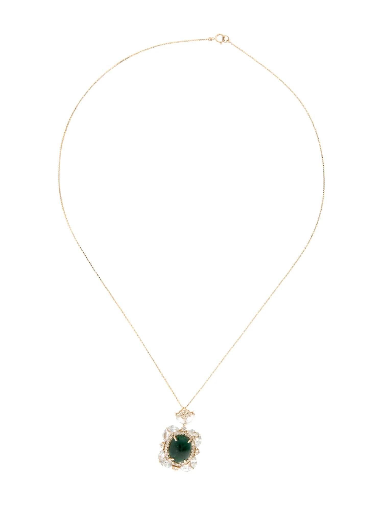 Artist 14K Yellow Gold 8.26ct Emerald, Sapphire & Diamond Pendant Necklace For Sale