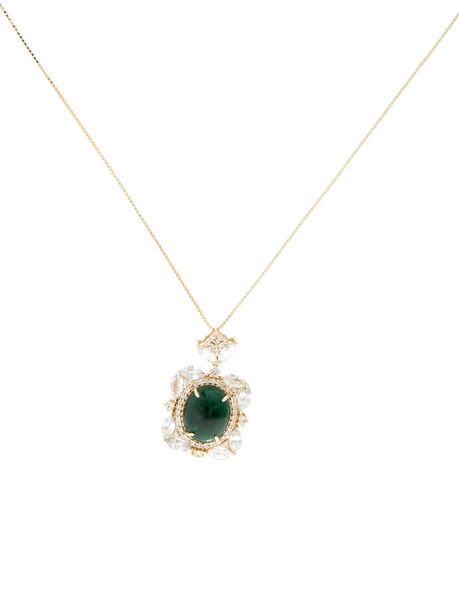 Emerald Cut 14K Yellow Gold 8.26ct Emerald, Sapphire & Diamond Pendant Necklace For Sale