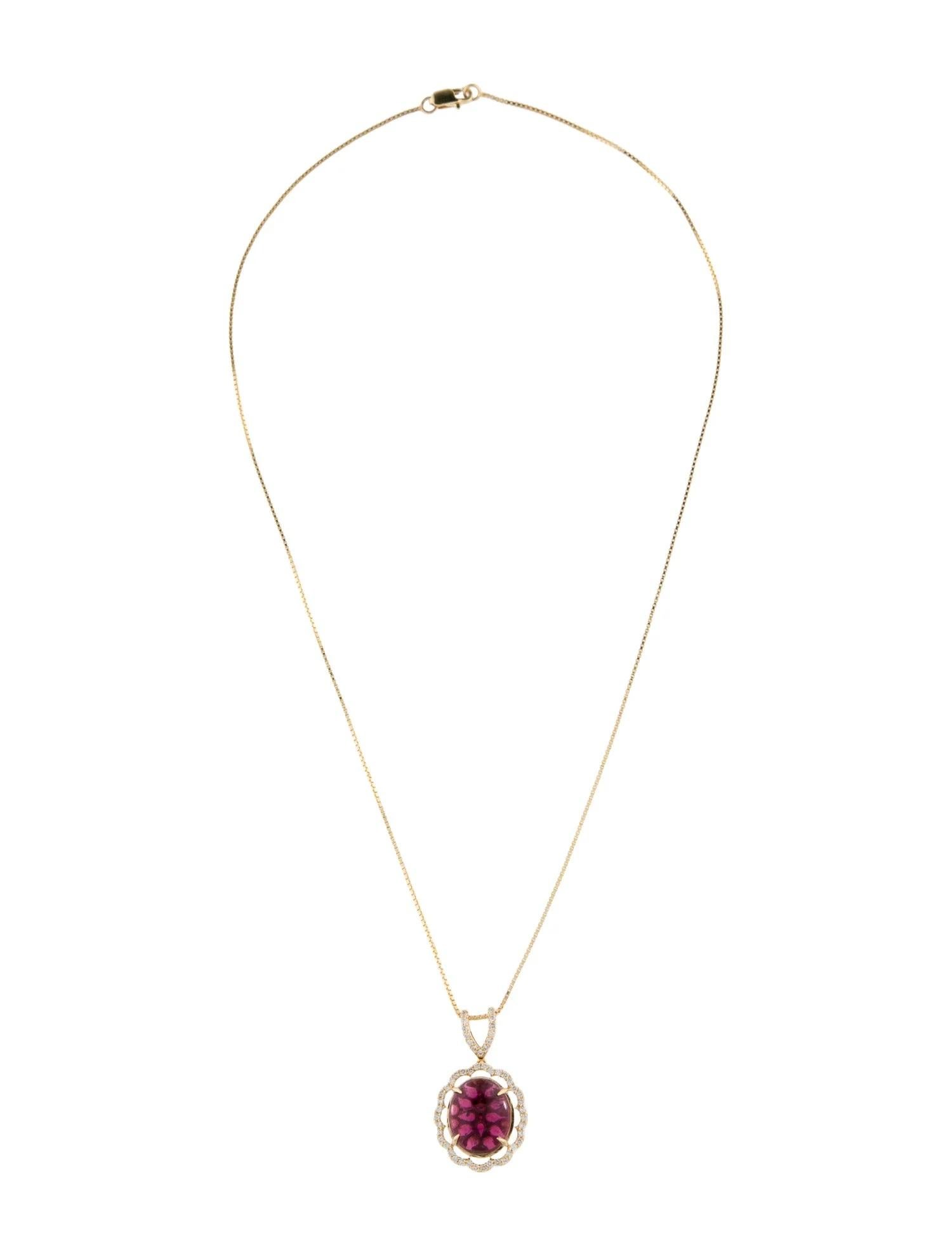 Artist 14K Yellow Gold 8.28ct Pink Tourmaline & Diamond Pendant Necklace   Oval Tourma For Sale