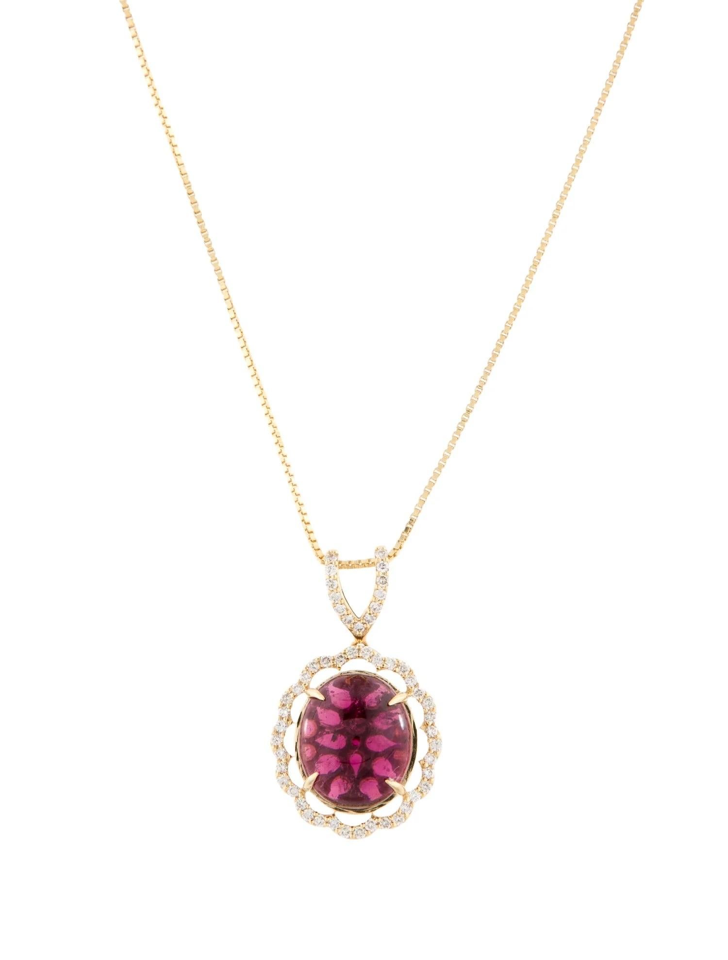 Oval Cut 14K Yellow Gold 8.28ct Pink Tourmaline & Diamond Pendant Necklace   Oval Tourma For Sale