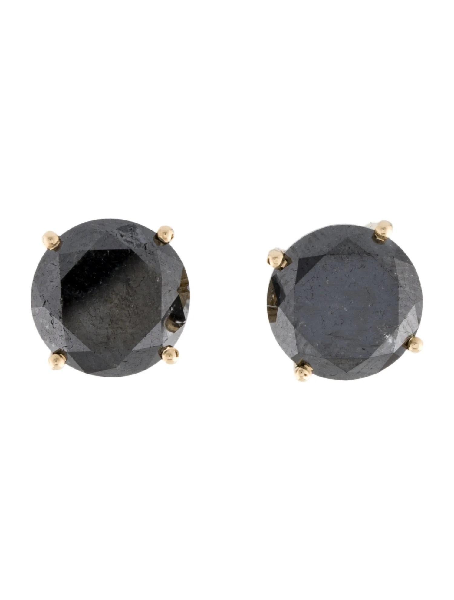 Taille ronde Clous d'oreilles en or jaune 14 carats avec diamants noirs de 8,29 carats en vente
