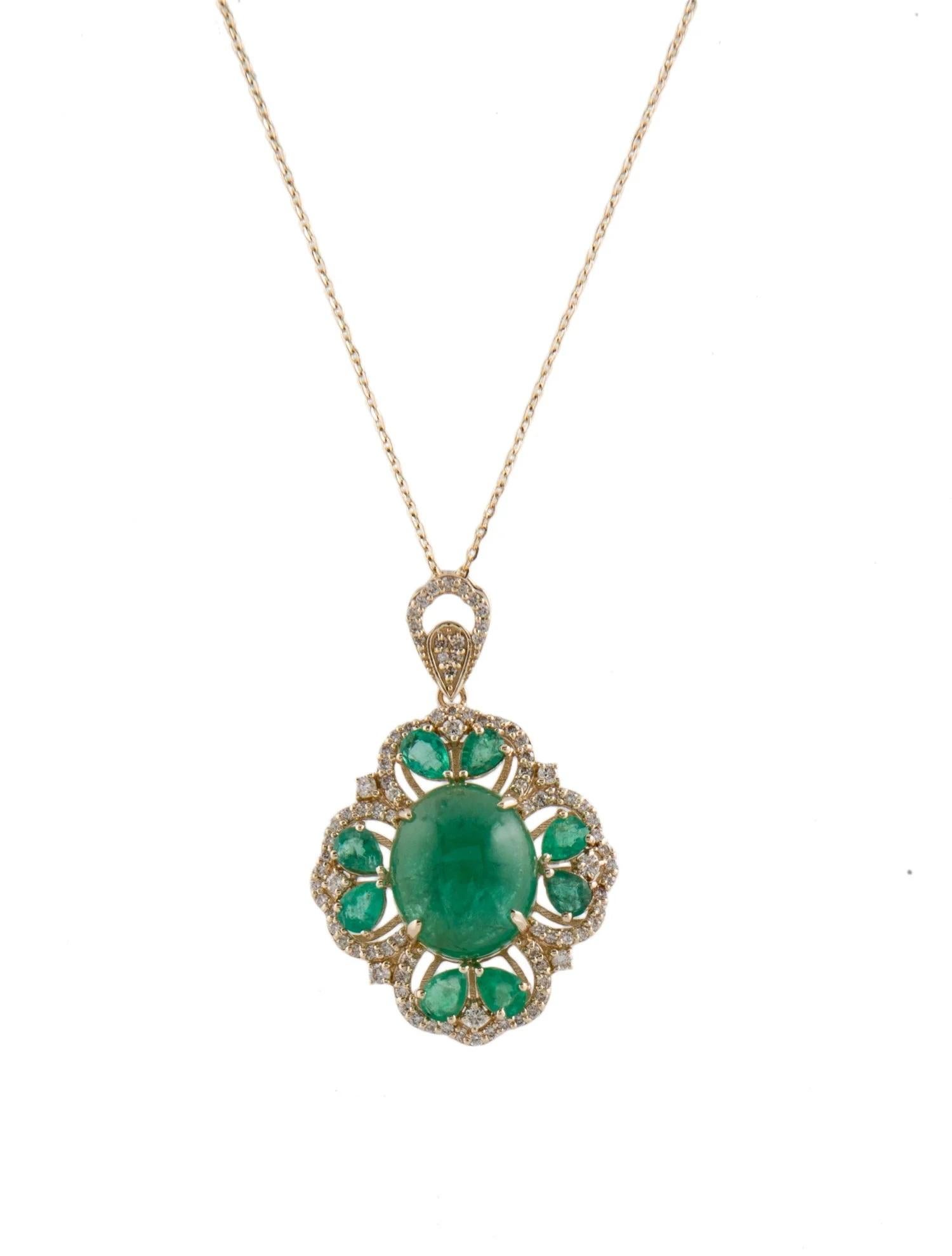 Taille poire Collier pendentif Brilli modifié en or jaune 14 carats avec émeraudes et diamants 8,29 carats en vente