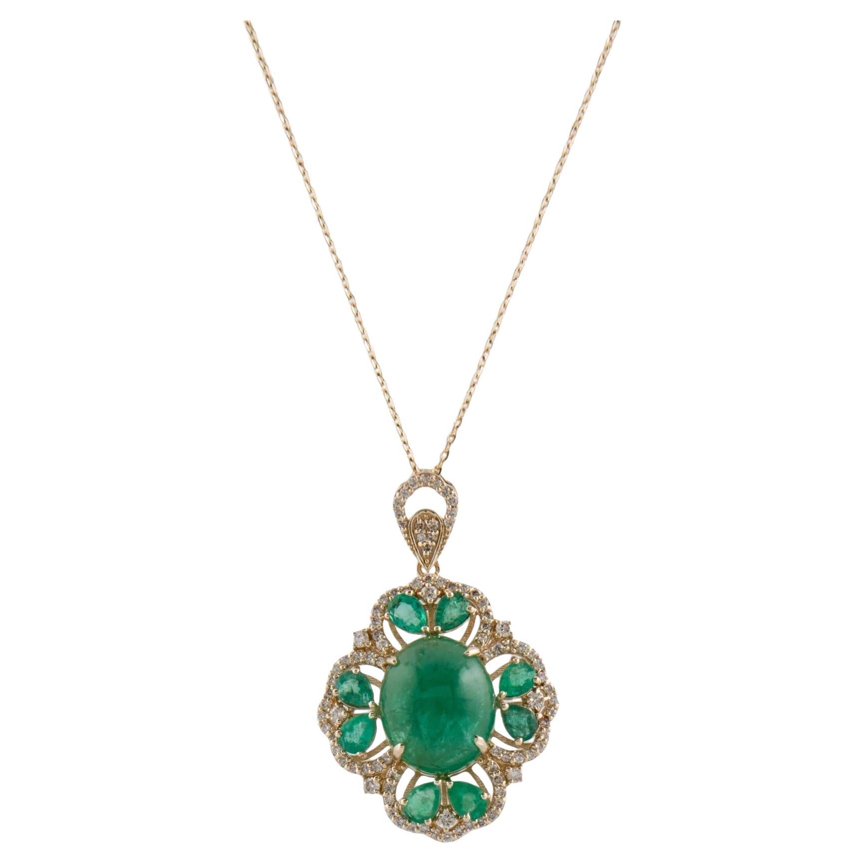 Collier pendentif Brilli modifié en or jaune 14 carats avec émeraudes et diamants 8,29 carats