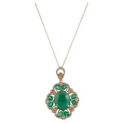 Collana con ciondolo in oro giallo 14K con smeraldo e diamante da 8,29ctw, pera modificata Brillie
