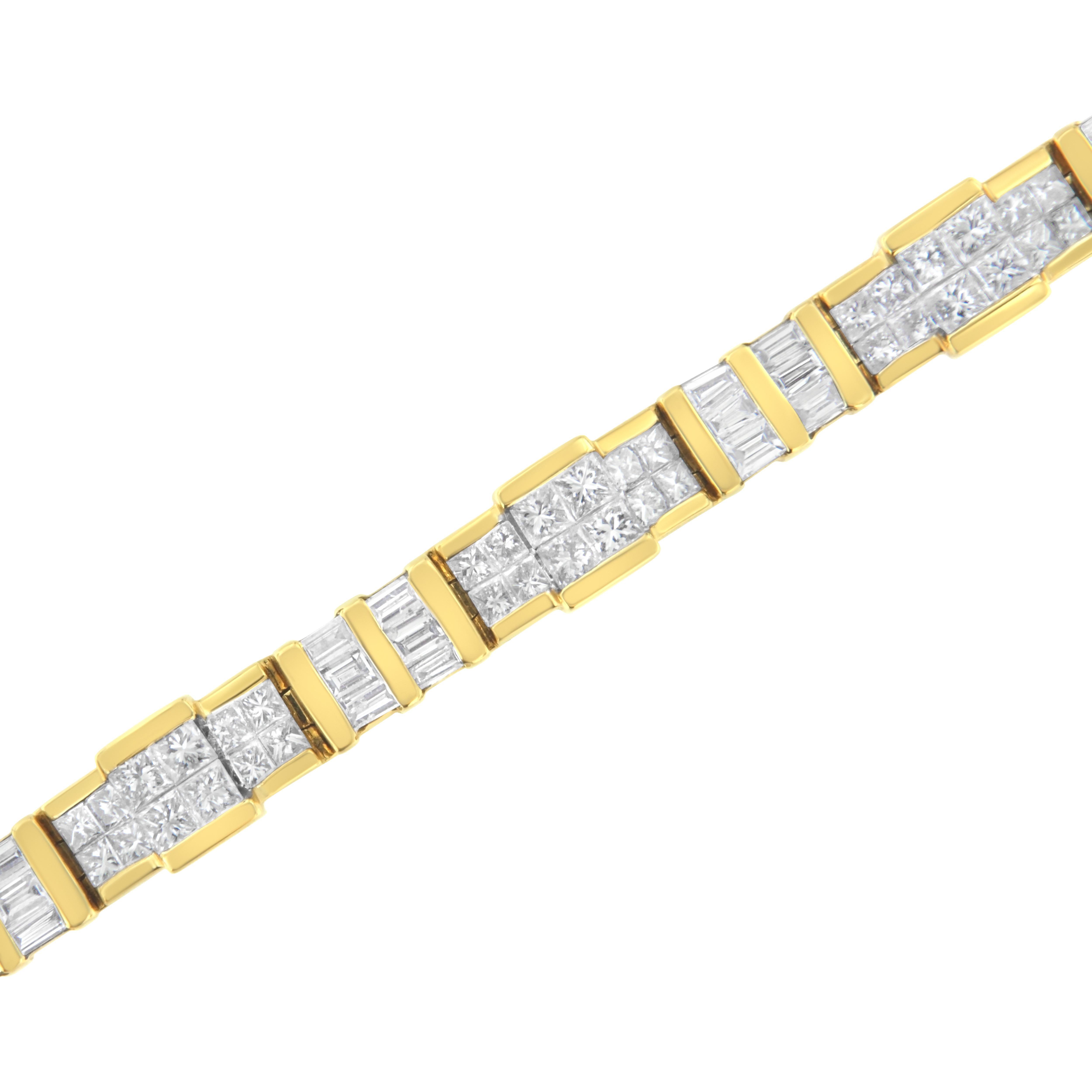 Baguette Cut 14k Yellow Gold 8.30 Carat Baguette and Princess-Cut Diamond Bracelet For Sale