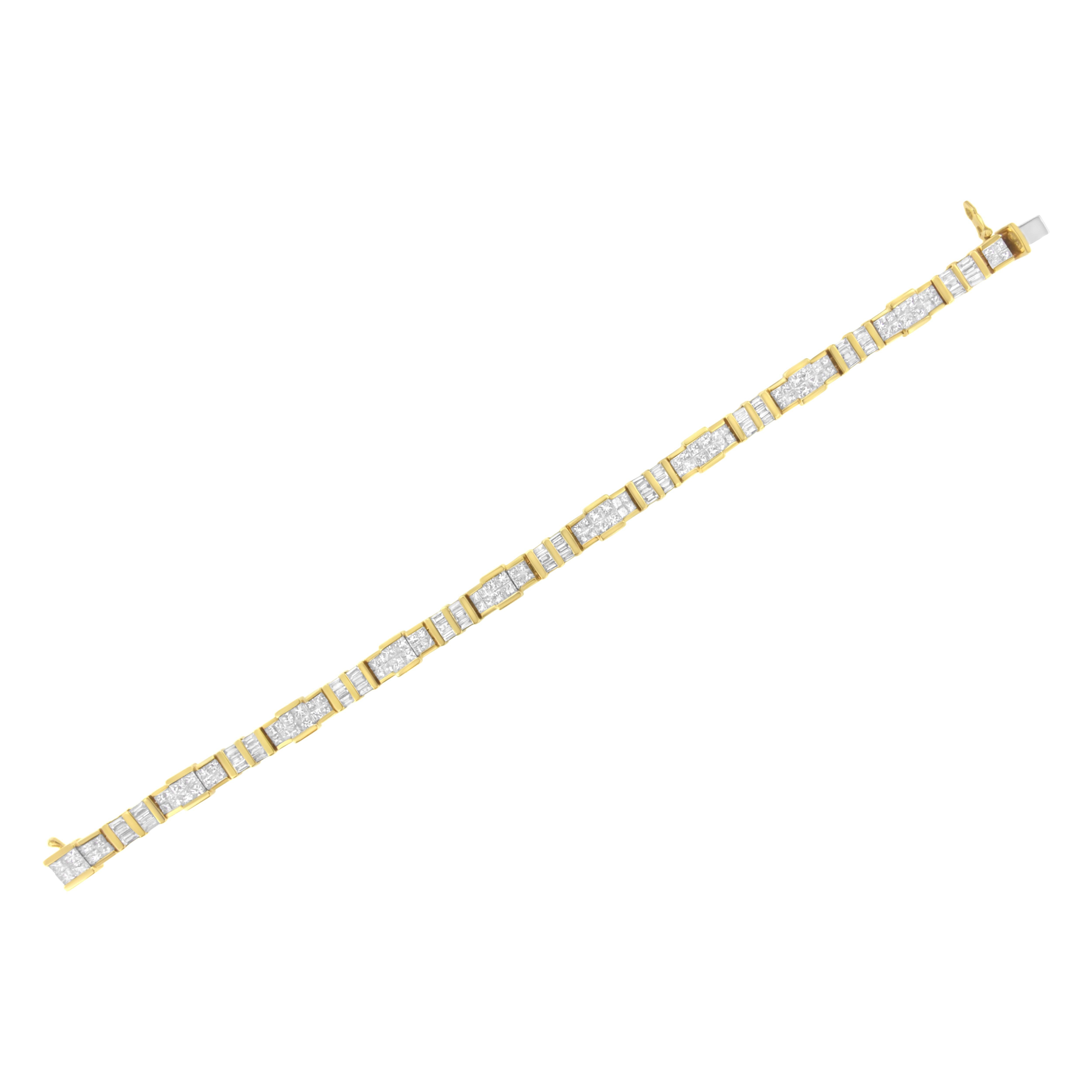 14k Yellow Gold 8.30 Carat Baguette and Princess-Cut Diamond Bracelet In New Condition For Sale In New York, NY