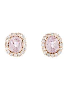 14K Yellow Gold 8.32ctw Kunzite & Sapphire Stud Earrings  Oval Modified Brillia