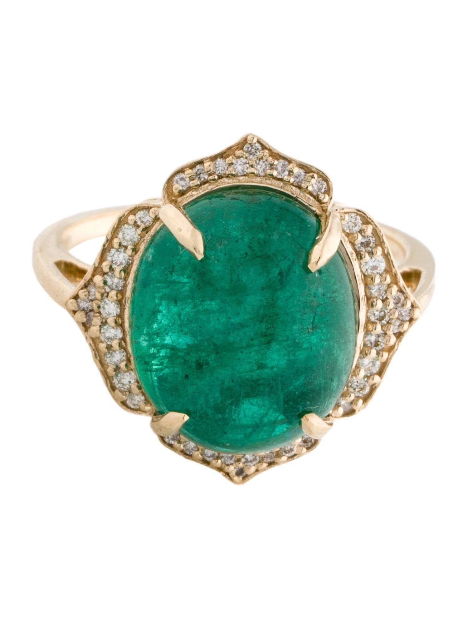 Artiste Bague cocktail en or jaune 14 carats avec émeraude cabochon ovale 8,33 carats et diamants, taille 7 en vente