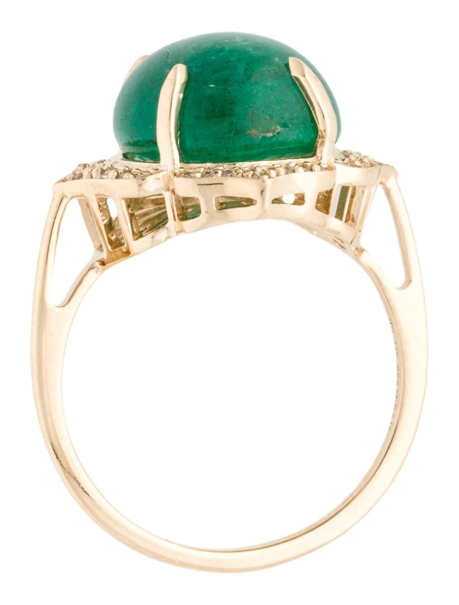 Bague cocktail en or jaune 14 carats avec émeraude cabochon ovale 8,33 carats et diamants, taille 7 Neuf - En vente à Holtsville, NY