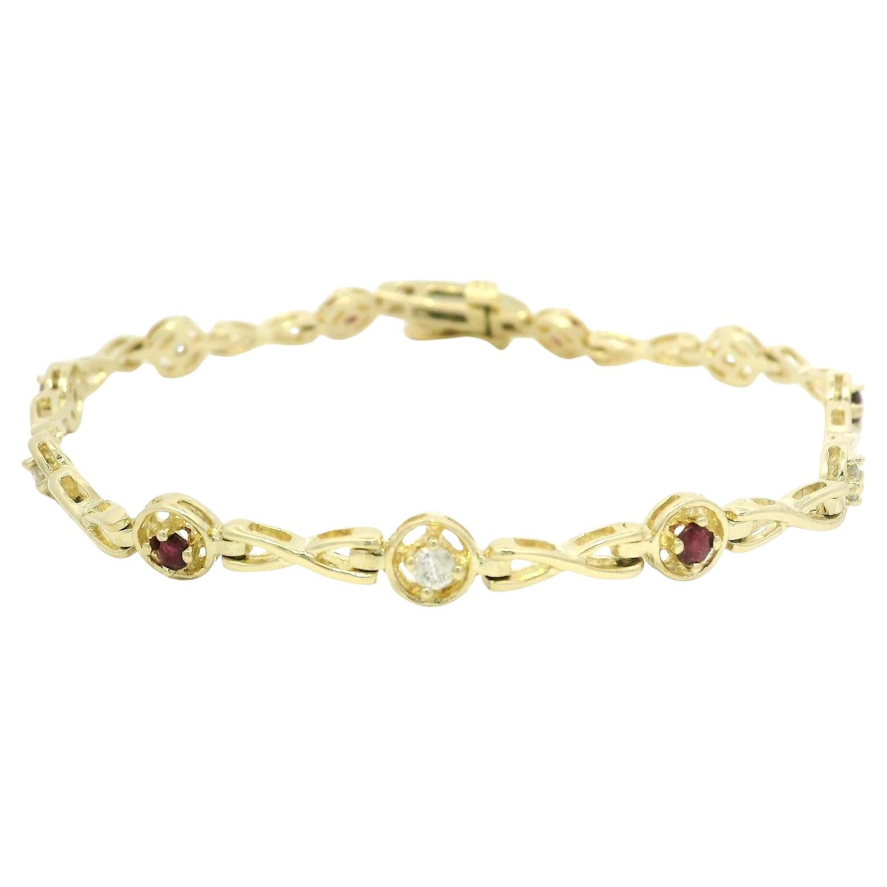 14k Yellow Gold .83ctw Alternated Ruby 
Diamond Infinity w/ Round Link Bracelet For Sale