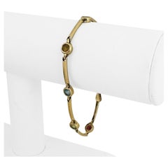 14k Yellow Gold 8.3g Bezel Set Multi Gemstone Bar Link Bracelet 7.5"