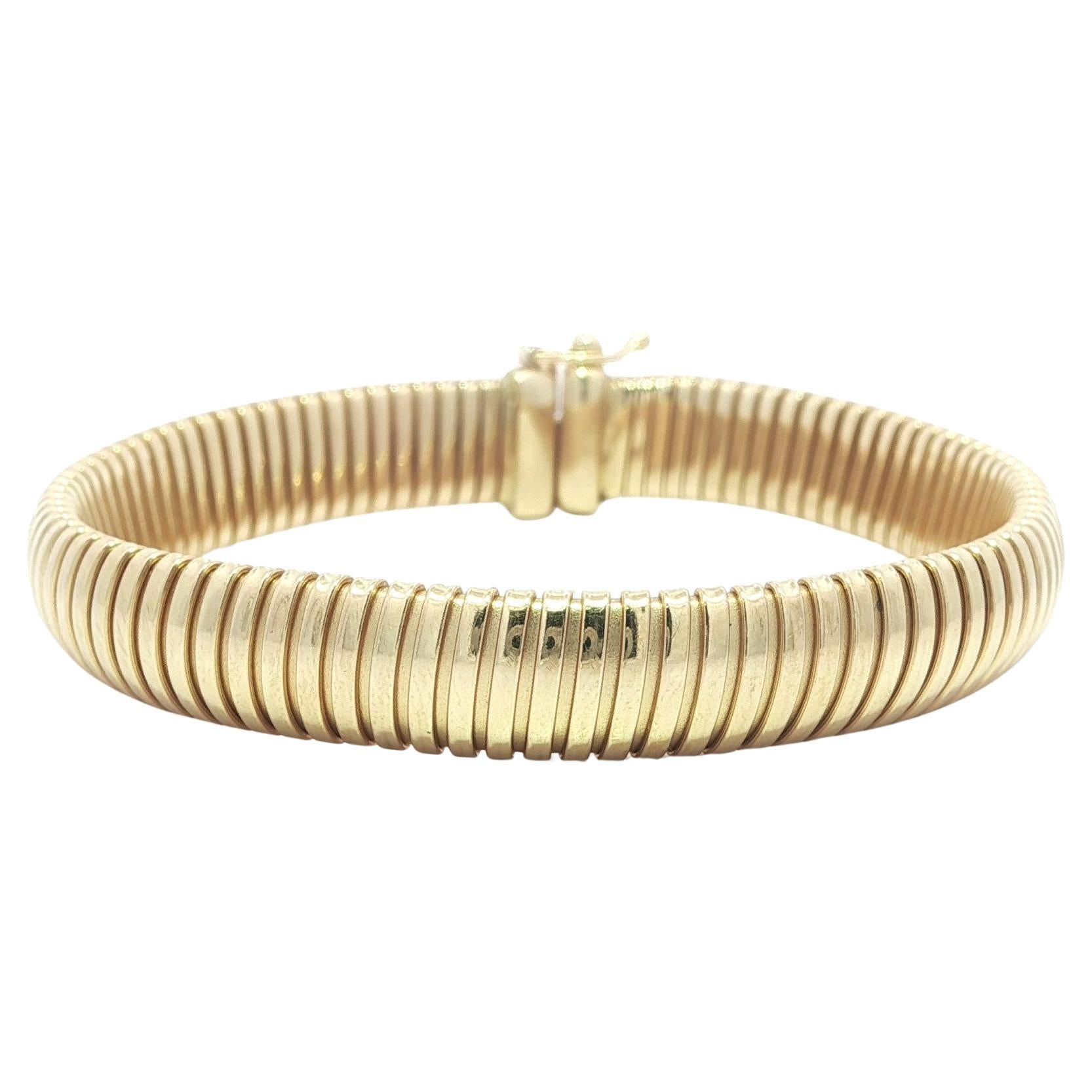 14k Yellow Gold 8.3mm Tubogas Accordion Flexible Link 6.5in Bracelet