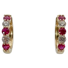 14K Yellow Gold .84 CTW Diamond and 1.54 CTW Ruby Hoops