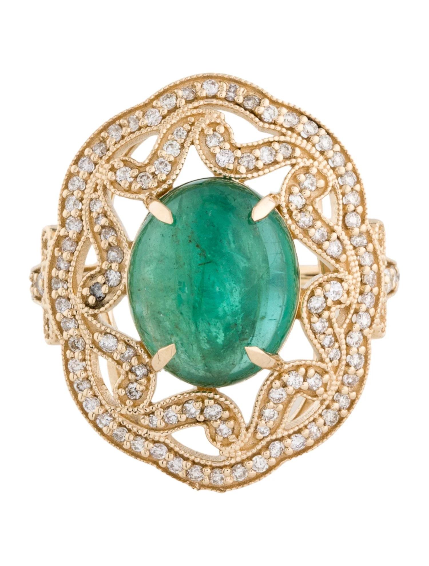 Artist 14K Yellow Gold 8.53ct Emerald & Diamond Cocktail Ring Size 7 For Sale