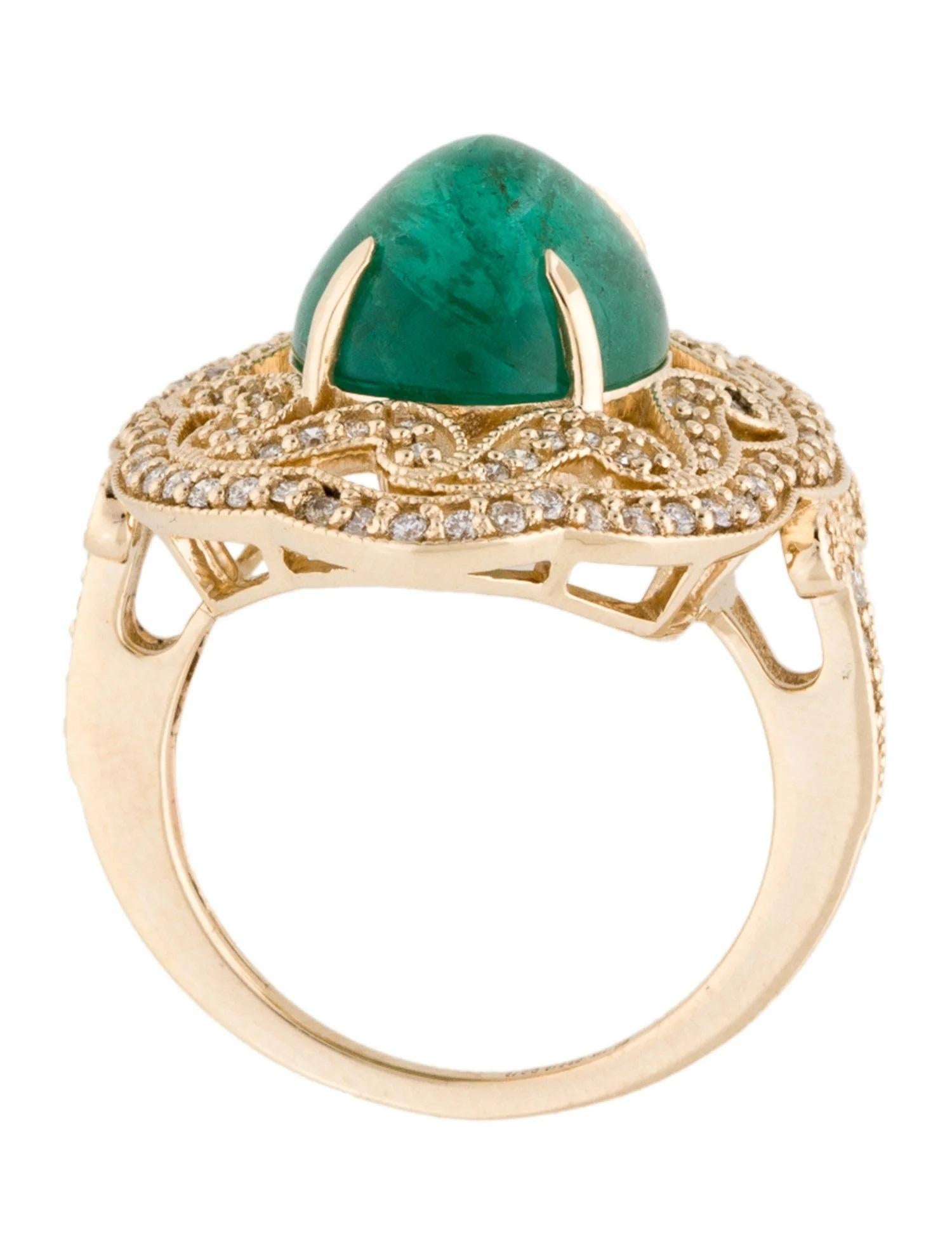 14K Yellow Gold 8.53ct Emerald & Diamond Cocktail Ring Size 7 In New Condition For Sale In Holtsville, NY