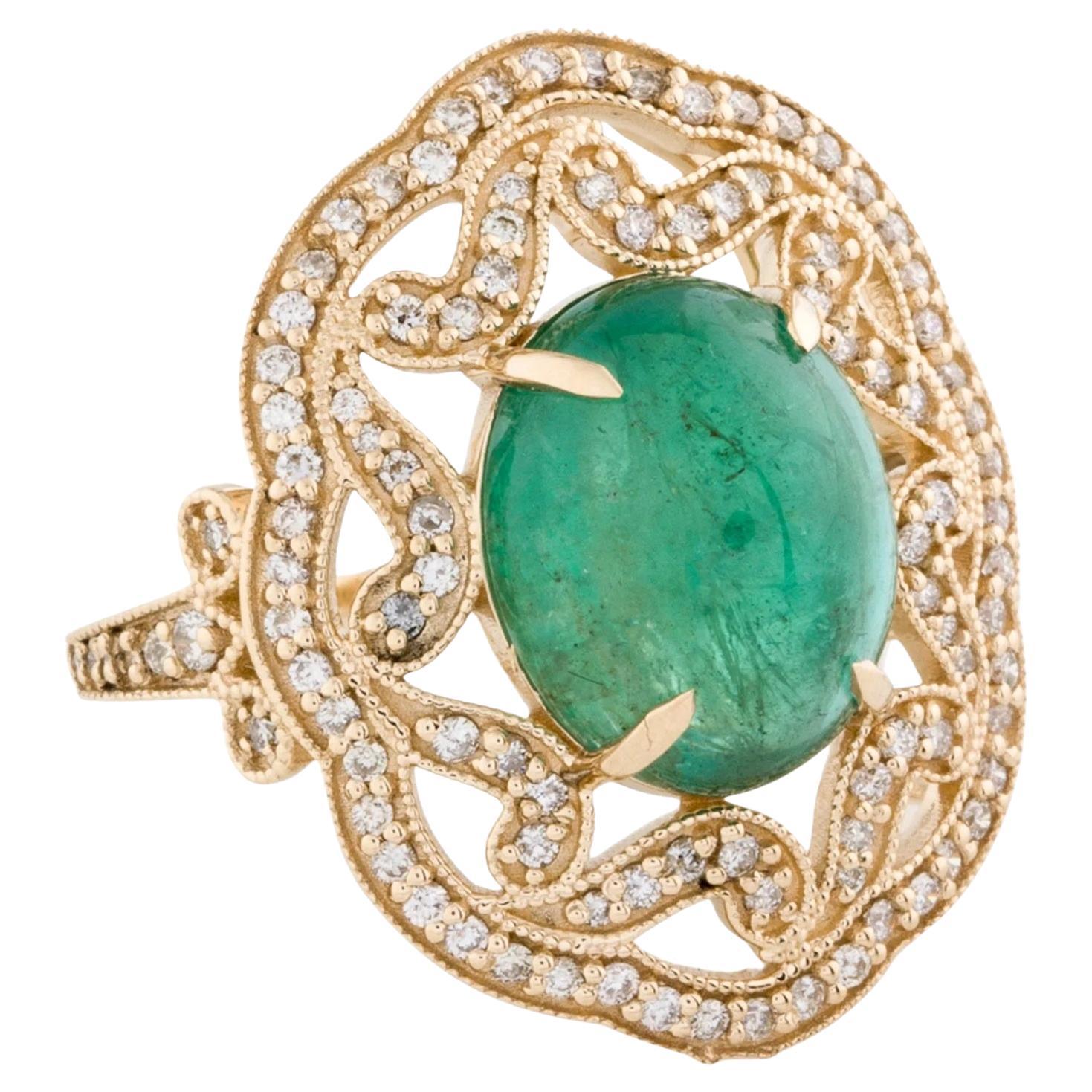 14K Yellow Gold 8.53ct Emerald & Diamond Cocktail Ring Size 7 For Sale