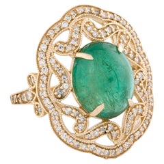 Anello da cocktail in oro giallo 14K con smeraldo e diamanti da 8,53 carati, misura 7