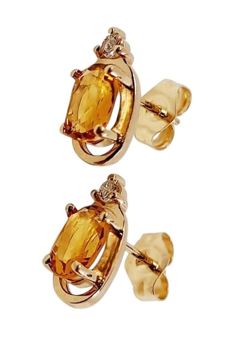 14K Yellow Gold .86 Carat Citrine & Diamond Stud Earrings 4