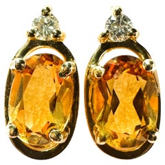14K Yellow Gold .86 Carat Citrine & Diamond Stud Earrings